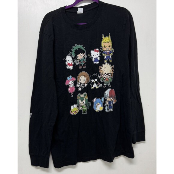 Rare My Hero Academia x Hello Kitty and Friends Black Long Sleeve Shirt Size XL - Picture 1 of 4